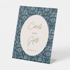 ネイビーブルーフローラカードとギフト台座看板 台座サイン