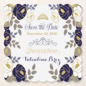 ネイビーブルーフローラキンセアニェラ保存日 ペーパーコースター (正面)