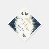 ネイビーブルーフローラキンセアニェラ金ゴールド蝶 スタンダードカクテルナプキン (角)