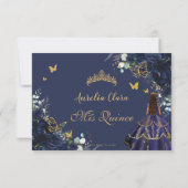 ネイビーブルーフローラキンセアニラプリンセスドレス金ゴールド 出欠カード (裏面)
