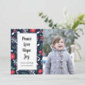 ネイビーブルーフローラクリスマスフォトカード シーズンカード (スタンド正面)