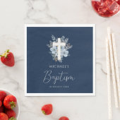 ネイビーブルーフローラクロスバプテスマ スタンダードランチョンナプキン (インサイチュ)