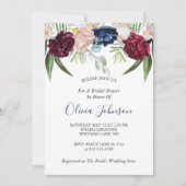 ネイビーブルーフローラグリーンリーブライダルシャワー 招待状 (正面)