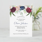 ネイビーブルーフローラグリーンリーブライダルシャワー 招待状 (スタンド正面)