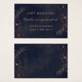 ネイビーブルーフローラシャワーギフトレジストリ挿入カード (正面&裏面)