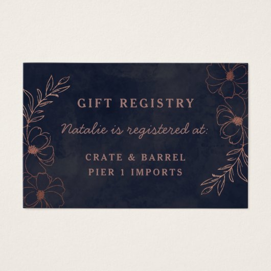 ネイビーブルーフローラシャワーギフトレジストリ挿入カード (正面)