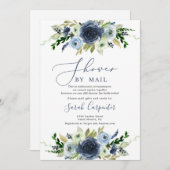 ネイビーブルーフローラシャワー(メールブライダルシャワー) 招待状 (正面/裏面)