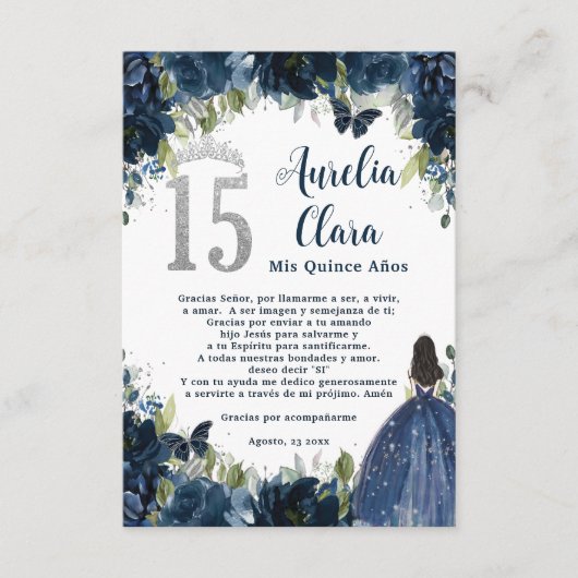 ネイビーブルーフローラシルバーキンセニェラ15祈りの言葉カード エンクロージャーカード (正面)