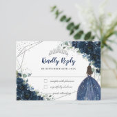 ネイビーブルーフローラシルバープリンセスキンセアニラ返信 出欠カード (スタンド正面)