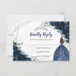 ネイビーブルーフローラシルバープリンセスキンセアニラ返信 出欠カード