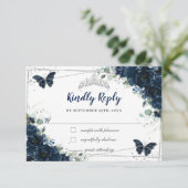 ネイビーブルーフローラシルバー蝶キンセニェラ 出欠カード (スタンド正面)