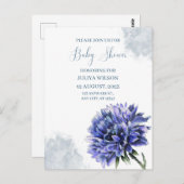 ネイビーブルーフローラシンプルボーイ赤ちゃんシャワー ポストカード (正面/裏面)