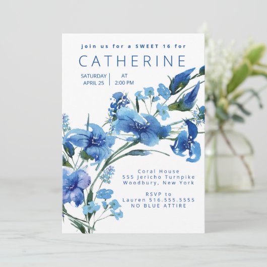 ネイビーブルーフローラスウィート16パーティー 招待状 (スタンド正面)