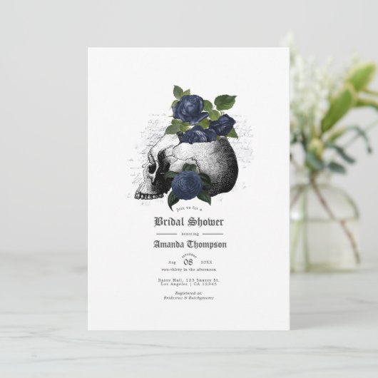 ネイビーブルーフローラスカルゴシックブライダルシャワーインビタ 招待状 (スタンド正面)