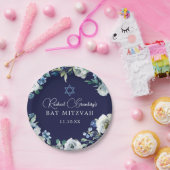 ネイビーブルーフローラスターオブデイビッドバルミツワーパーティー ペーパープレート (パーティー)