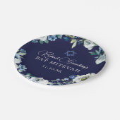 ネイビーブルーフローラスターオブデイビッドバルミツワーパーティー ペーパープレート (アングル)