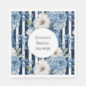 ネイビーブルーフローラストライプブライダルシャワー スタンダードランチョンナプキン (正面)