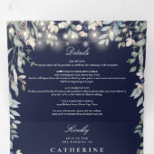 ネイビーブルーフローラストリングライトフォト結婚ズ 三つ折り招待状 (内部最初)