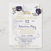 ネイビーブルーフローラスペインのキンセアニェラと写真 招待状 (裏面)