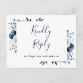 ネイビーブルーフローラソング要求RSVPポストカード インビテーションポストカード (正面)