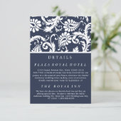 ネイビーブルーフローラダマスクウェディングエンクロージャ 出欠カード (スタンド正面)