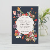 ネイビーブルーフローラダーク&ムーディ結婚式招待状 招待状 (スタンド正面)