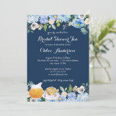 ネイビーブルーフローラティーカップブライダルシャワー招待 招待状 (スタンド正面)