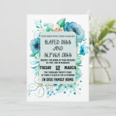 ネイビーブルーフローラデザイン結婚ズ 招待状 (スタンド正面)