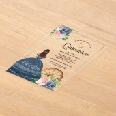 ネイビーブルーフローラドレスチャロ金ゴールドキンセアニェラ アクリル招待状 (レイダウン)