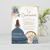 ネイビーブルーフローラドレスチャロ金ゴールドキンセアニェラ 招待状 (スタンド正面)