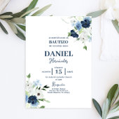 ネイビーブルーフローラバプティスボーイスペインの招待 招待状