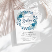 ネイビーブルーフローラバプテスマの招待 招待状
