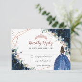 ネイビーブルーフローラバラ金ゴールドプリンセスキンセアニラ 出欠カード (スタンド正面)