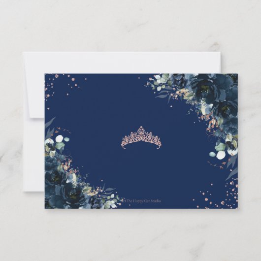 ネイビーブルーフローラバラ金ゴールドプリンセスキンセアニラ 出欠カード (裏面)