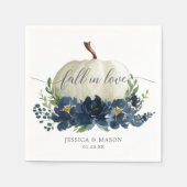 ネイビーブルーフローラパンプキ結婚ン スタンダードカクテルナプキン (正面)