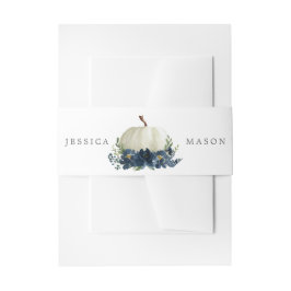 ネイビーブルーフローラパンプキ結婚ン 招待状ベリーバンド