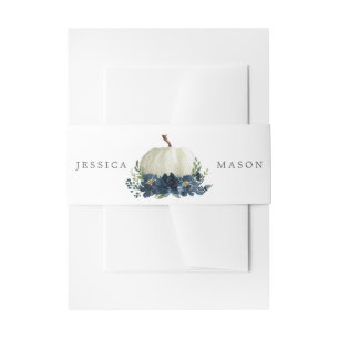 ネイビーブルーフローラパンプキ結婚ン 招待状ベリーバンド