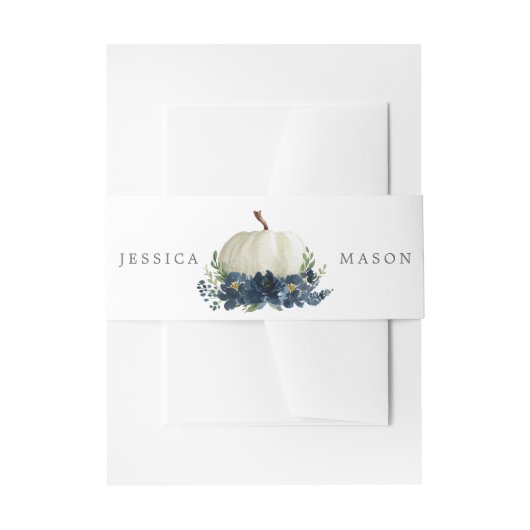 ネイビーブルーフローラパンプキ結婚ン 招待状ベリーバンド (正面例)