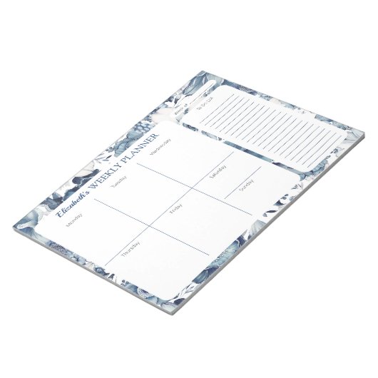 ネイビーブルーフローラパーソナライズされたウィークリープランナーパッド ノートパッド (アングル)