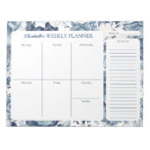 ネイビーブルーフローラパーソナライズされたウィークリープランナーパッド ノートパッド (正面)