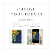 ネイビーブルーフローラヒマワリアユーカリ結婚ス 招待状