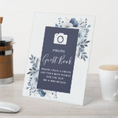 ネイビーブルーフローラフォトゲストブック結婚ズ 台座サイン (インサイチュ)