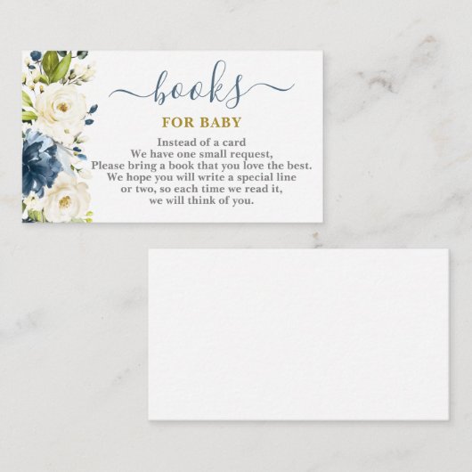 ネイビーブルーフローラブック男の赤ちゃんカード エンクロージャーカード (正面/裏面)