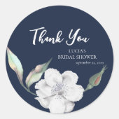 ネイビーブルーフローラブライダルシャワーありがとう ラウンドシール (正面)