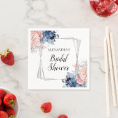 ネイビーブルーフローラブライダルシャワーピンクジオメトリック スタンダードカクテルナプキン (インサイチュ)