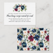 ネイビーブルーフローラブライダルシャワーレシピカード要求 エンクロージャーカード (正面/裏面)