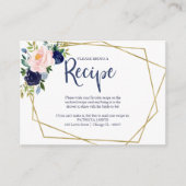ネイビーブルーフローラブライダルシャワーレシピ要求 エンクロージャーカード (正面)