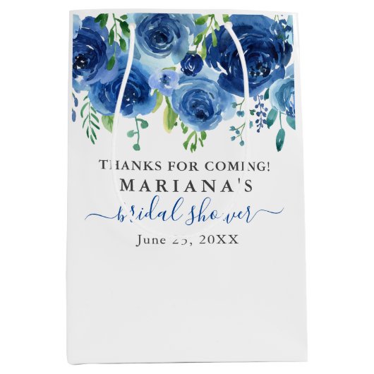 ネイビーブルーフローラブライダルシャワー中抱き枕 ミディアムペーパーバッグ (正面)