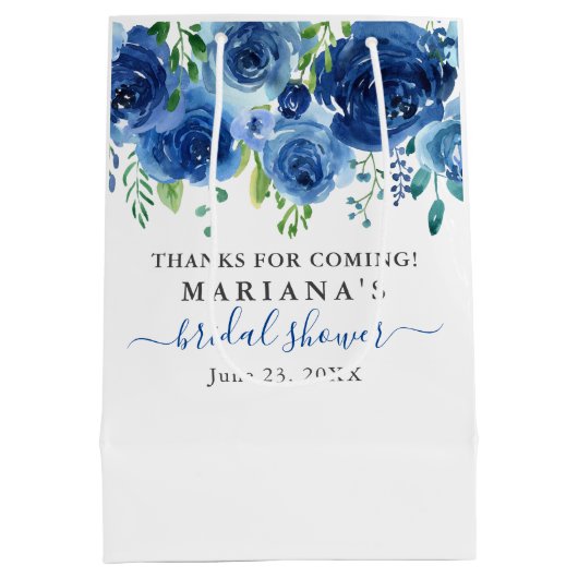 ネイビーブルーフローラブライダルシャワー中抱き枕 ミディアムペーパーバッグ (裏面)