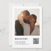 ネイビーブルーフローラブライダルシャワー写真QRコード 招待状 (裏面)